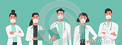 Nurses and doctors wearing a n95 face mask Vector Illustration