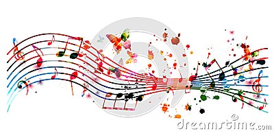 Colorful music promotional poster with music notes isolated vector illustration. Artistic abstract background with music staff for Vector Illustration