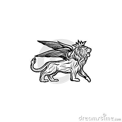 Lion with wings logo design template Stock Photo