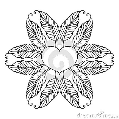 Abstract feather mandala pattern on white background. Decorative elegant lacy design element. Vector illustration. Vector Illustration