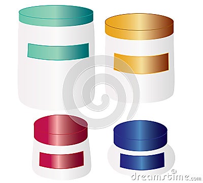 Assortment of Sizes and Shapes Graphic Jars with Different Color Lids Stock Photo