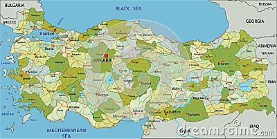 Highly detailed editable political map with separated layers. Turkey. Vector Illustration
