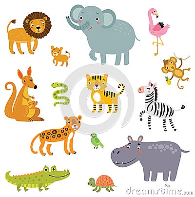 Set of exotic animals vector illustration. Vector Illustration