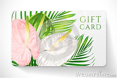 Gift card with beautiful realistic palm branch isolated on white background Vector Illustration