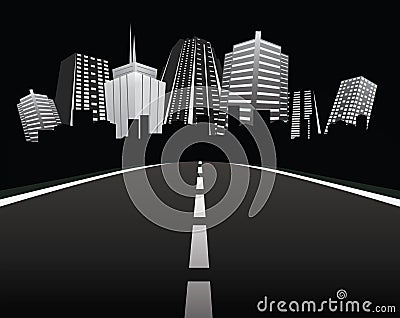 Road into city Vector Illustration