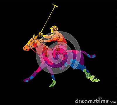 Horses Polo player sport cartoon graphic vector Vector Illustration