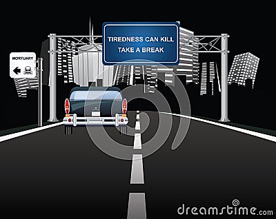 Tiredness can kill sign on gantry Vector Illustration