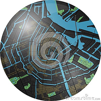 Amsterdam vector map with dark colors. Vector Illustration