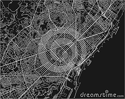 Black and white vector city map of Barcelona. Vector Illustration