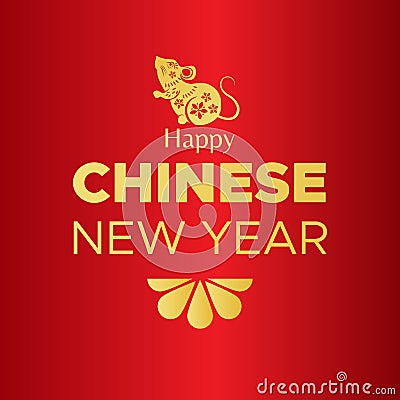 Chinese new year elegant rat gold red background design china Vector Illustration