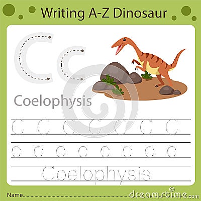 Illustrator of writing a-z dinosaur C Vector Illustration