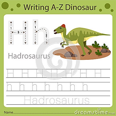 Illustrator of writing a-z dinosaur H Vector Illustration
