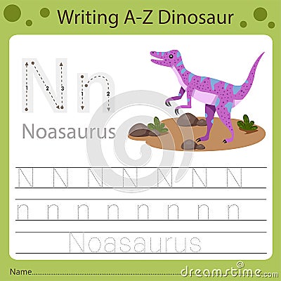 Illustrator of writing a-z dinosaur N Vector Illustration