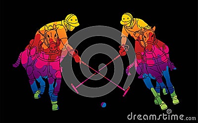 Horses Polo players action cartoon cartoon graphic vector Vector Illustration