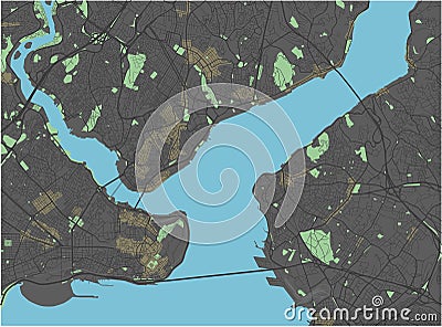 Istanbul vector map with dark colors. Vector Illustration