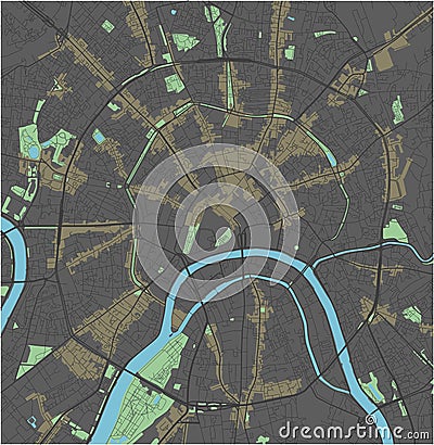 Moscow vector map with dark colors. Vector Illustration