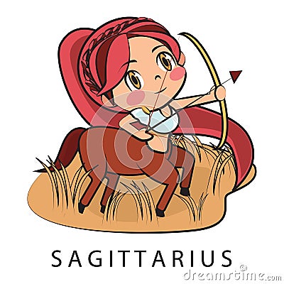 Sagittarius girl character horoscope zodiac illustration Vector Illustration