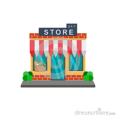 Shops facades flat illustrations. Family bakery, grocery store exterior Vector Illustration