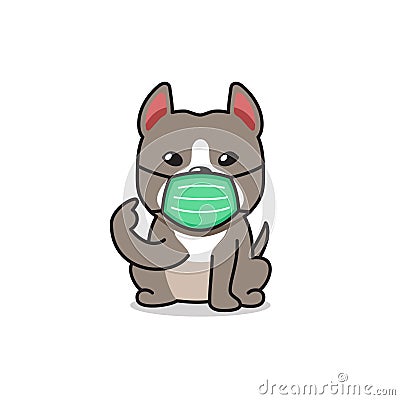 Cartoon character pitbull terrier dog wearing protective face mask Vector Illustration