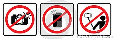 No photo sign and No selfie icon Vector Illustration