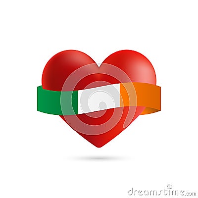 Heart with waving Ireland flag. Vector illustration. Vector Illustration