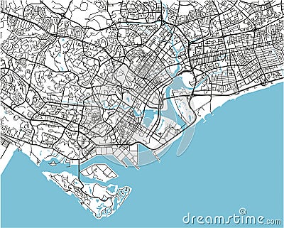 Black and white vector city map of Singapore. Vector Illustration