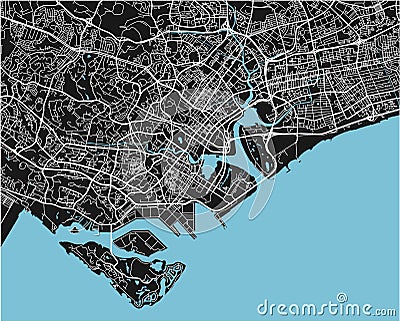 Black and white vector city map of Singapore. Vector Illustration