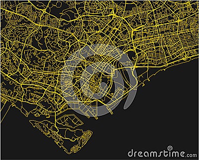 Black and yellow vector city map of Singapore. Vector Illustration