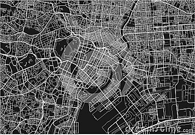 Black and white vector city map of Tokyo. Vector Illustration