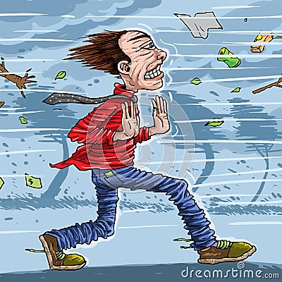 A man fight the strong windy winds Vector Illustration