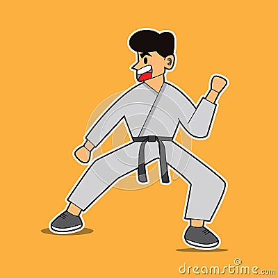 Illustration vector graphic of boy wearing karate with black belt . Vector Illustration