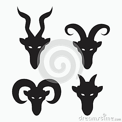 Face of sheep, goat, billy goat, angora goat set - mammal, animal vector icon Vector Illustration