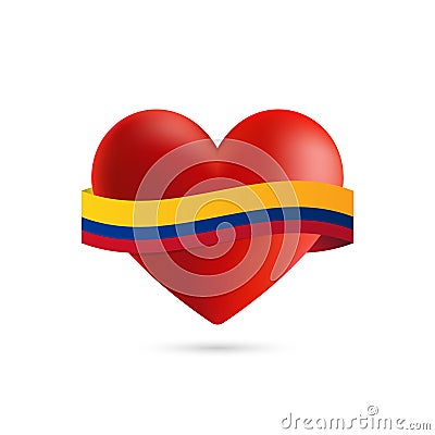 Heart with waving Colombia flag. Vector illustration. Vector Illustration