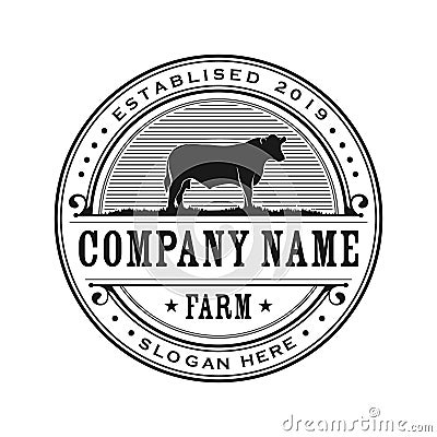 Retro Vintage Cattle Angus logo design template, cow farm logo design Vector Illustration