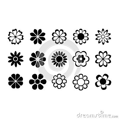 Graphic flower shapes set black floral elements vector Vector Illustration