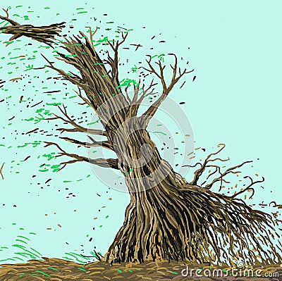 The old tree collapse by the strong winds. Vector Illustration