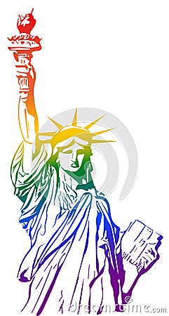 Statue of Liberty outline with LGBT flag. Vector Illustration