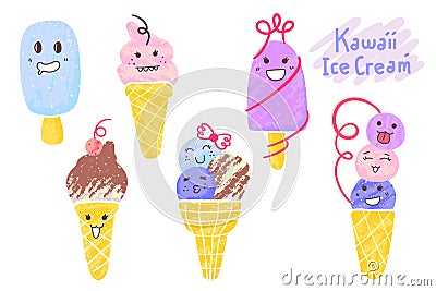 Kawaii Ice Creams Illustration. Suitable For Sticker, Logo, Icon, etc. Vector EPS 10. Vector Illustration