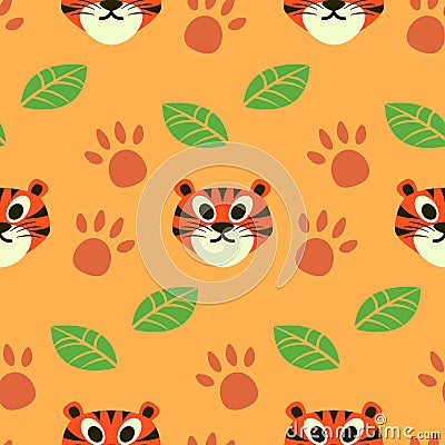 Seamless Cute Tiger Animals Pattern, Vector Illustration EPS 10. Vector Illustration