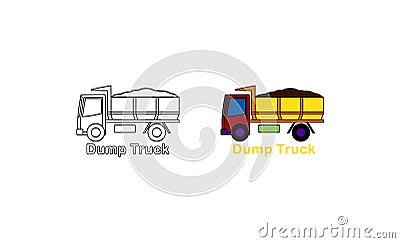 Sand dump truck coloring book for kids Vector Illustration