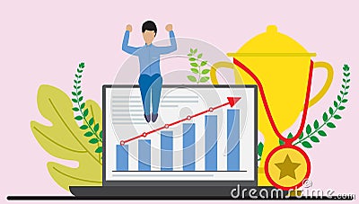 Success vector concept. Business people celebrating victory, gold cup, success, sward, winning, celebration flat vector India stoc Vector Illustration