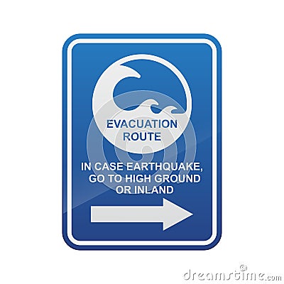 Tsunami evacuation route sign isolated on white background Vector Illustration