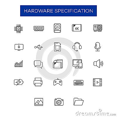 Collection of electronic device hardware icons. Appropriate for the design elements of the hardware specification information. Vector Illustration