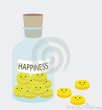 Bottle with happy pills vector. Happiness concept Vector Illustration