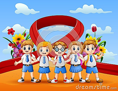 Happy youth day with school children Vector Illustration