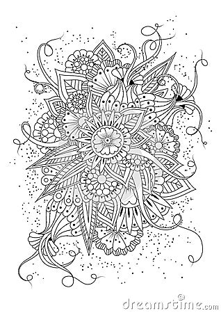 Abstract round flowers. Coloring page for adults and children. Can be used for printing on paper or fabric. Vector Illustration