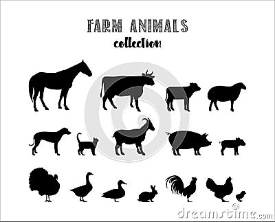 Farm animals vector silhouettes. Easily Editable Vector. EPS 10. Vector Illustration