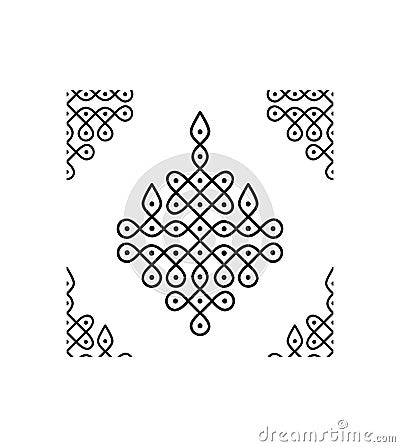 8X8 dots and curved lines of Indian Traditional Rangoli design is in Seamless pattern Vector Illustration