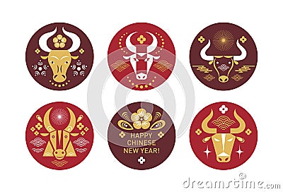 Buffalo head logo. Set of round emblems Vector Illustration