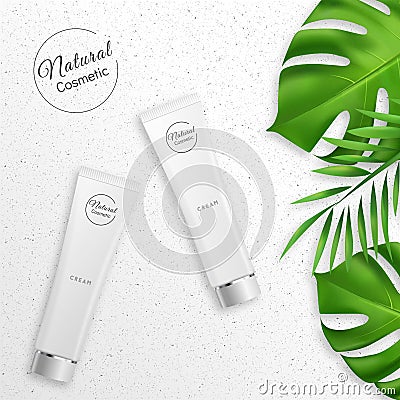 Realistic Cream with Natural Cosmetic Product Vector Illustration